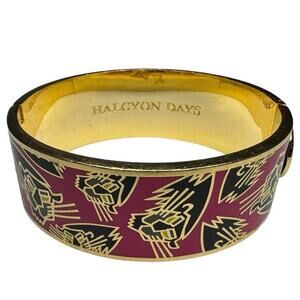 Halcyon Days Panther Bangle Berry Enamel /Gold 8 CT Gold Plated Hinged
